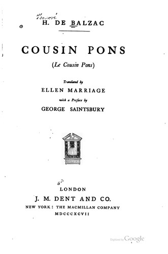 Honoré de Balzac: Cousin Pons = (1897, Dent, Macmillan)