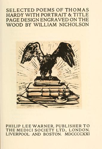 Thomas Hardy: Selected poems. (1921, P. L. Warner, publisher to the Medici Society)