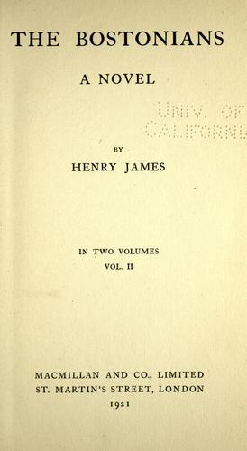 Henry James: The Bostonians (1921, Macmillan)