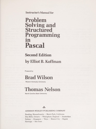 Elliot B. Koffman: Problem Solving & Structured Programming in Pascal (Hardcover, 1985, Addison Wesley Publishing Company)