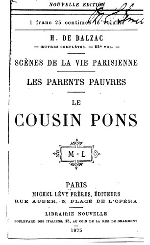 Honoré de Balzac: Cousin Pons... (1875)