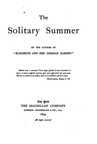 Elizabeth: The solitary summer (1899, The Macmillan company)