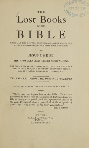 Jeremiah Jones: The lost books of the Bible (1926, Alpha House, Inc.)