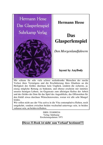 Hermann Hesse: Das Glasperlenspiel (German language, 1983, Suhrkamp)