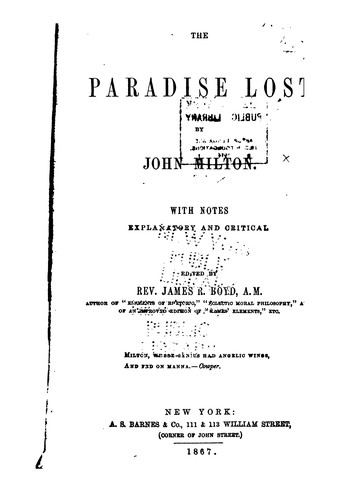 John Milton: The Paradise Lost (1867, A.S. Barnes & Co.)