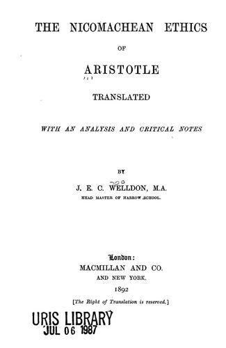 Aristotle: The Nicomachean ethics of Aristotle (1892, Macmillan)