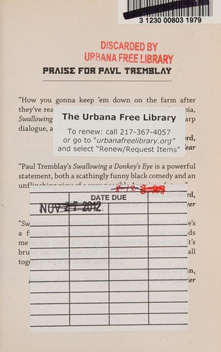 Paul Tremblay: Swallowing a donkey's eye (2012, ChiZine Publications)