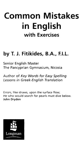 T.J. Fitikides: Common Mistakes in English (Paperback, 2000, Longman)