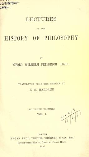 Georg Wilhelm Friedrich Hegel: Lectures on the history of philosophy. (1892, K. Paul, Trench, Trübner)