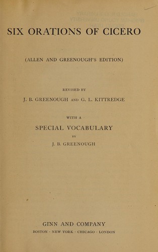 Cicero: Six orations of Cicero (1909, Ginn and company)