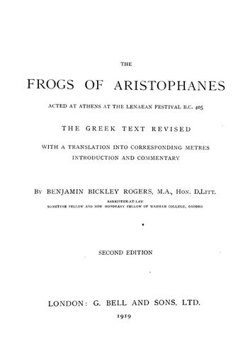 Aristophanes: The Frogs of Aristophanes (1919, G. Bell)