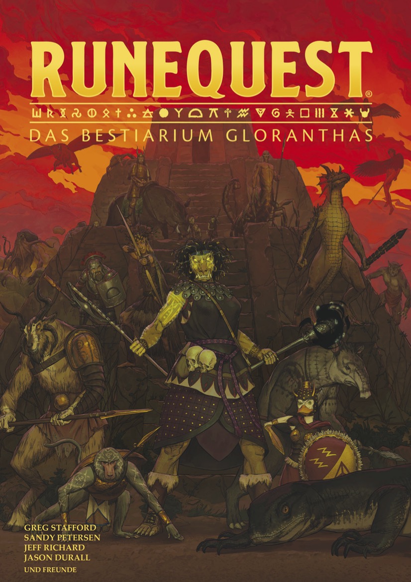 Ken Rolston, Greg Stafford, Sandy Petersen, Steve Perrin, Jason Durall, David Dunham, Sven Lugar, Chris Klug, Michael O'Brien, Cory Trego-Erdner, Jamie Revell: RuneQuest - Das Bestiarium Gloranthas (deutsch language, 2022, Uhrwerk Verlag)