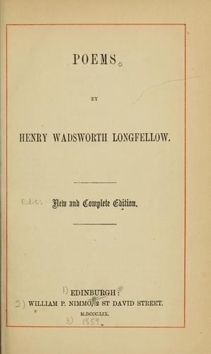 Henry Wadsworth Longfellow: Poems. (1859, W.P. Nimmo)