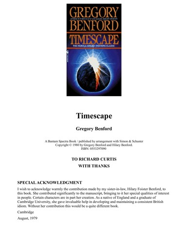 Gregory Benford: Timescape (1980, Simon and Schuster)