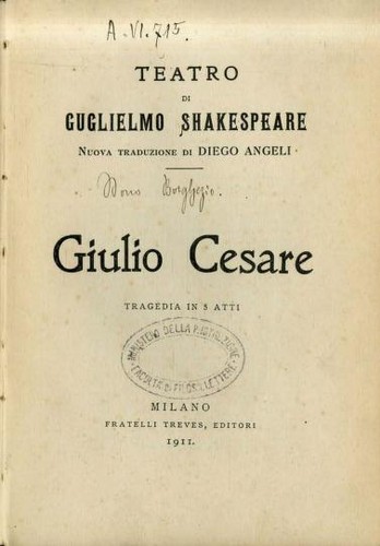 William Shakespeare: Giulio Cesare (Italian language, 1911, Fratelli Treves)