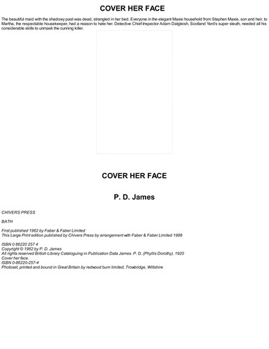 P. D. James: Cover her face. (1988, Chivers)