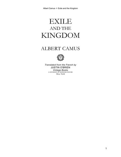 Albert Camus: Exile and the kingdom (1958, Vintage Books)