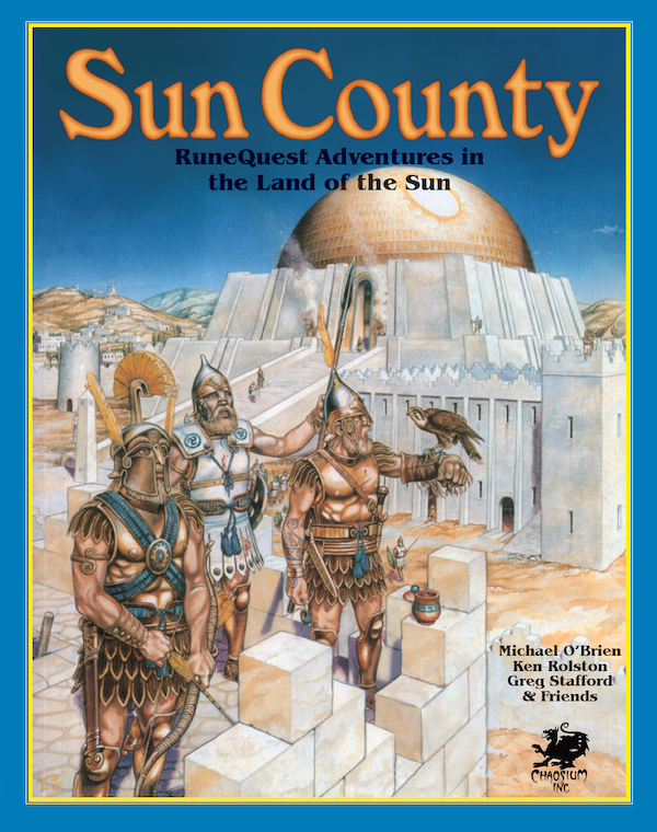 Sandy Petersen, Michael O'Brien, Ken Rolston, Greg Stafford, Michael Trout, Shannon Appelcline, Trevor Ackerly, Philip Anderson, Troy Bankert, Mike Dawson, Mark Holsworth, John Hughes, Jon Quaife, Mick Rowe: Sun County (2024, Chaosium)