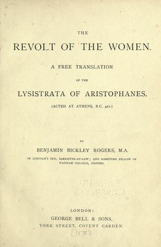 Aristophanes: The  revolt of the women (1878, G. Bell, [pref.)