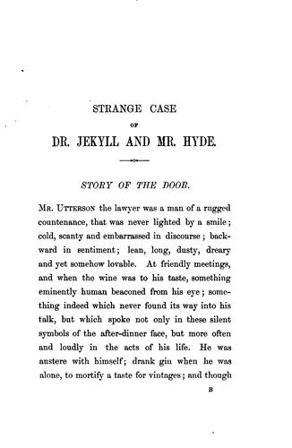 Stevenson, Robert Louis.: Strange case of Dr. Jekyll and Mr. Hyde. (1886, Longmans, Green)