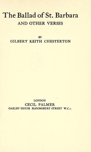 Gilbert Keith Chesterton: The ballad of St. Barbara (1922, C. Palmer)