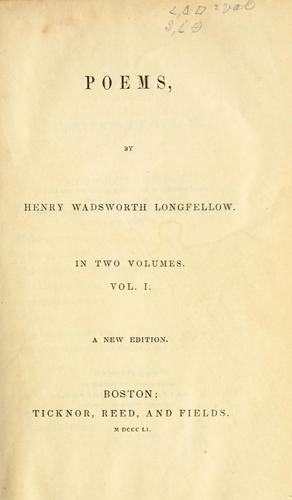 Henry Wadsworth Longfellow: Poems (1851, Ticknor, Reed and Fields)