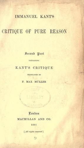 Immanuel Kant: Immanuel Kant's Critique of pure reason. (1881, Macmillan)