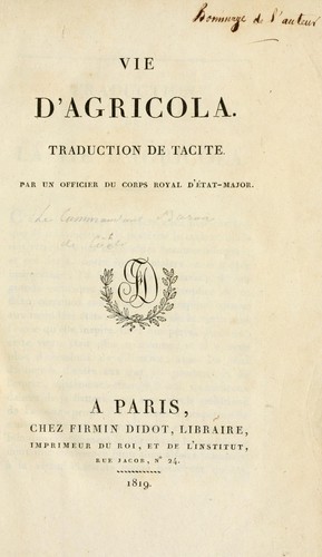 P. Cornelius Tacitus: Vie d'Agricola (French language, 1819, Firmin Didot)