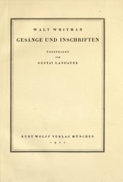 Walt Whitman: Gesänge und Inschriften (German language, 1921, Kurt Wolff Verlag)