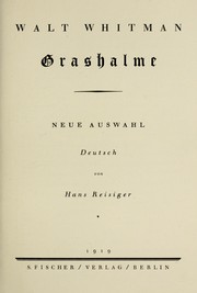 Walt Whitman: Grashalme (German language, 1919, S. Fischer)