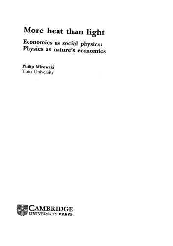 Philip Mirowski: More heat than light (1989, Cambridge University Press)