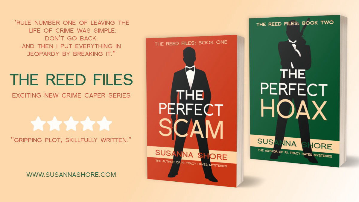 Ad for The Reed Files series, with two book covers on a beige background. 