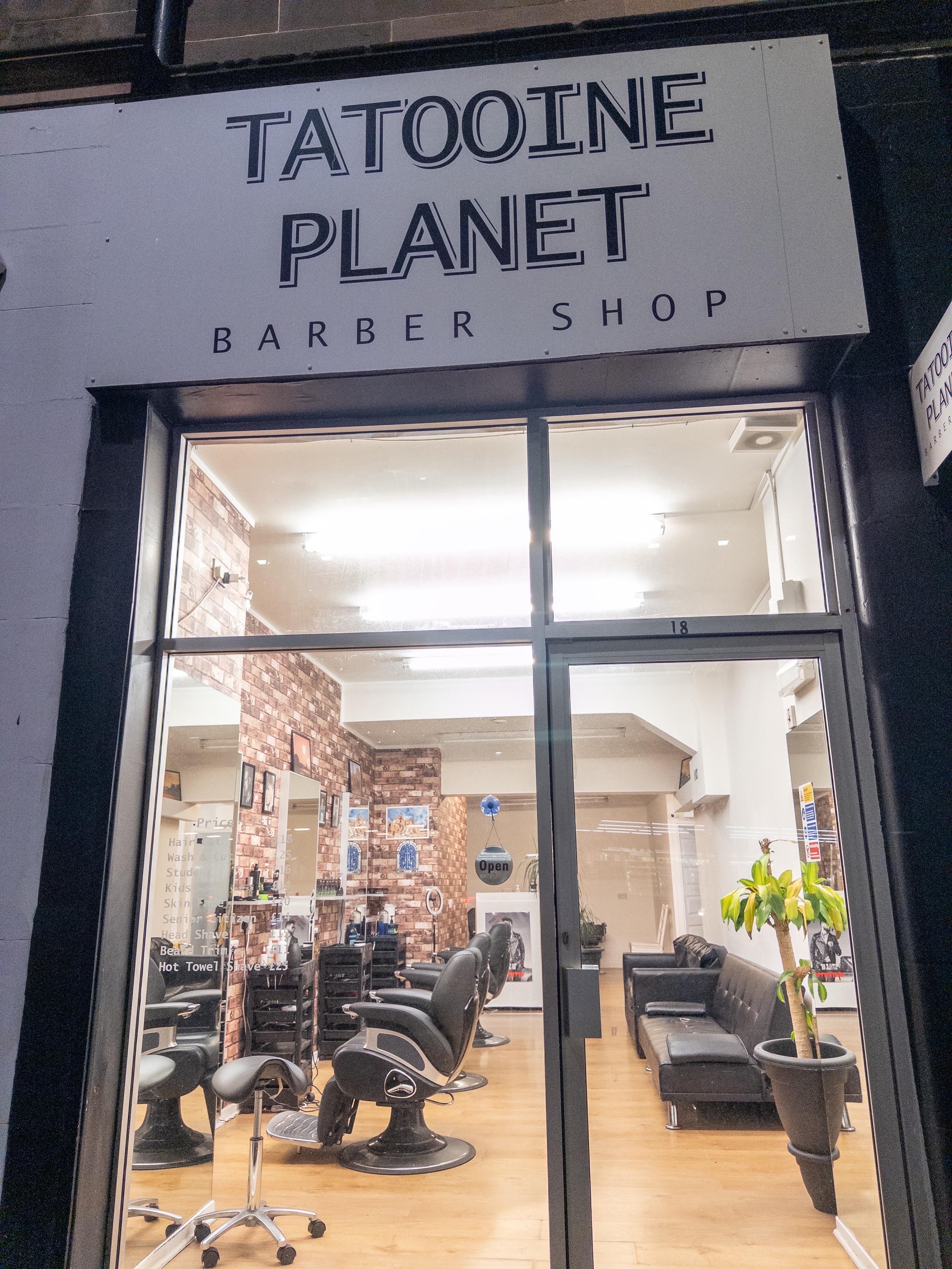 A photograph of a barber shop im Edinburgh called “Tatooine Planet”. Yes, I know.