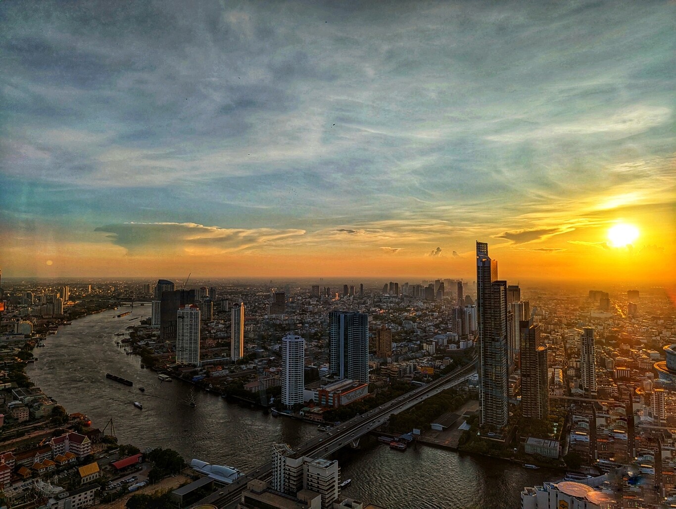 River and sunset view from high above captured with Google Pixel in Bangkok Thailand and posted on Pxlmo