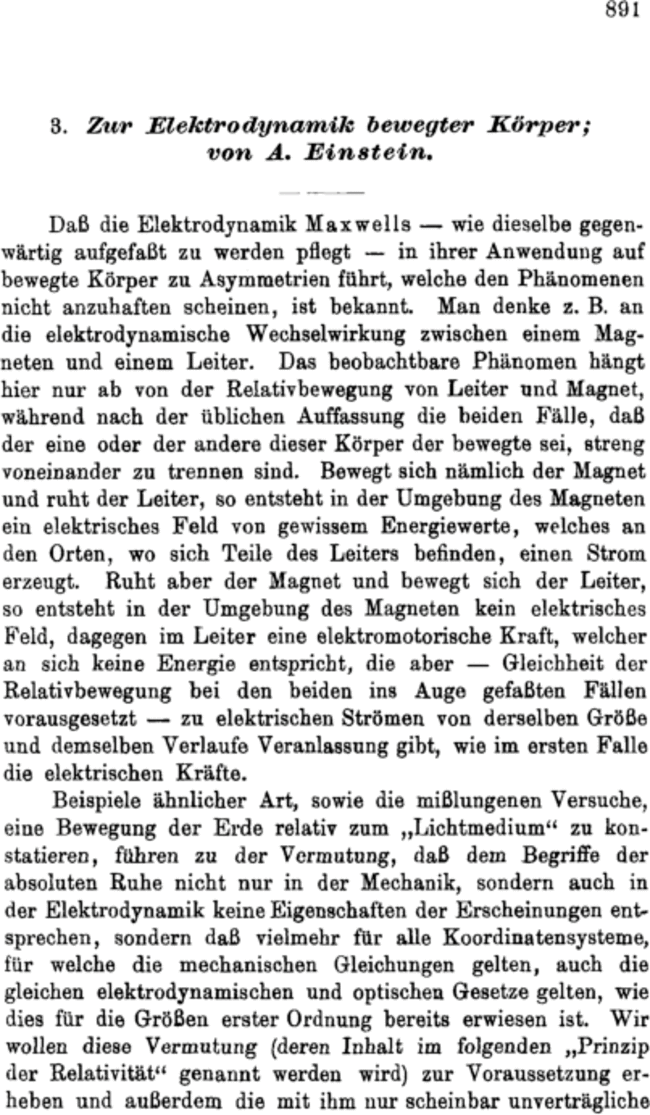 Einstein, Albert (30 June 1905). "Zur Elektrodynamik bewegter Körper" [On the Electrodynamics of Moving Bodies] (PDF). Annalen der Physik (in German). 17 (10): 891–921.