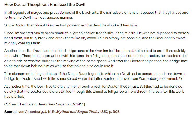 German folk tale "How Doctor Theophrast Harassed the Devil". Drop me a line if you want a machine-readable transcript!