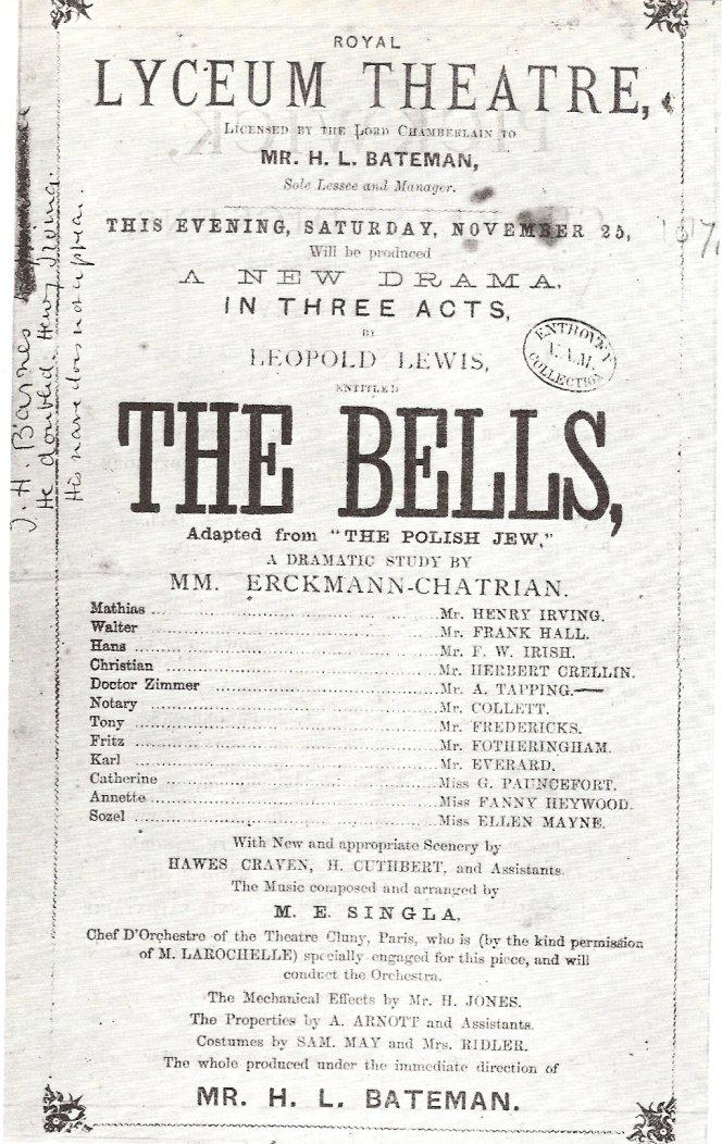 1 ⁄ 4    More details Programme for the opening night of The Bells, 25 November 1871