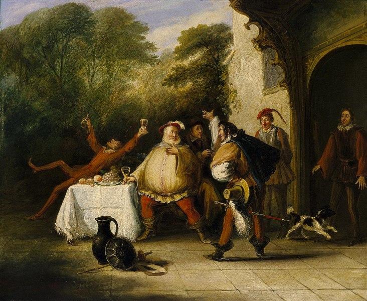 Pistol announcing to Falstaff the death of the king. 

By  John Cawse  (1778–1862) 

From Act V, Scene 3 of William Shakespeare's Henry IV, Part 2