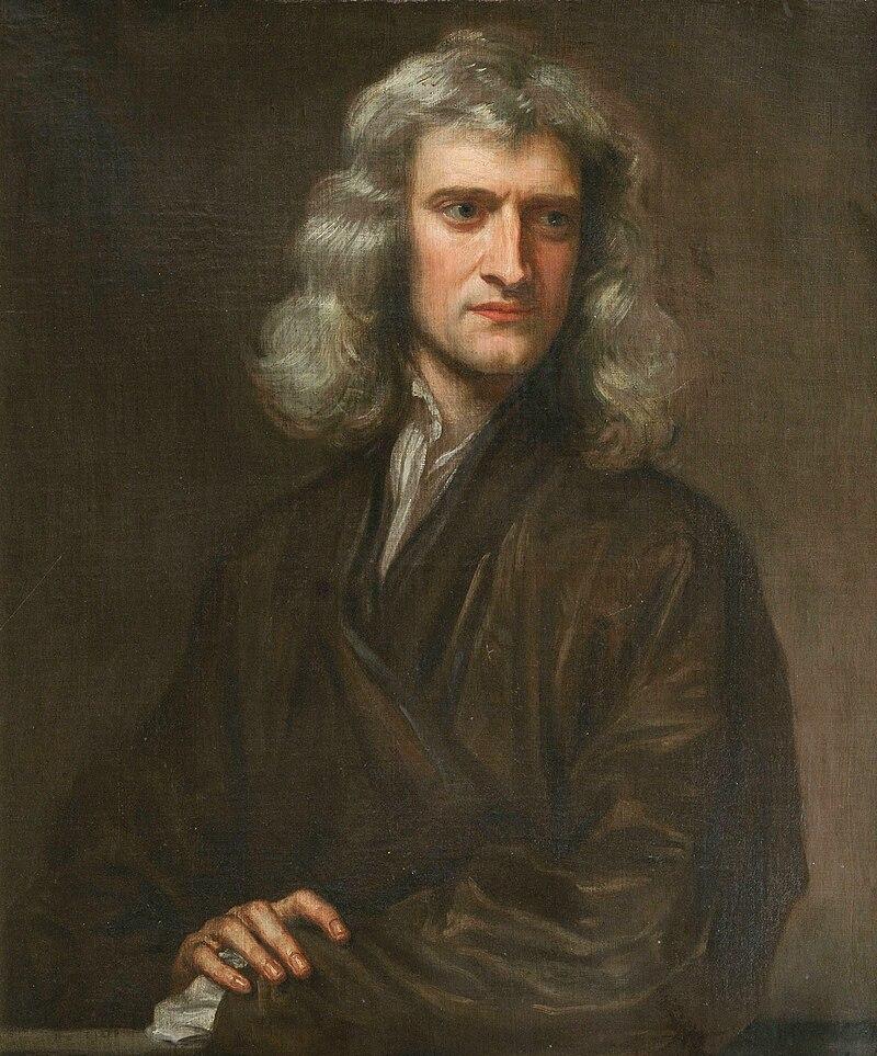 Portrait of Isaac Newton (1642-1727).

Newton is shown in a formal seated or standing pose, befitting his status as a scientist, mathematician, and member of the gentry.

He is dressed in the fashion of a gentleman of his time, often wearing a long, dark robe or coat, sometimes over a waistcoat and cravat.

Newton’s features are typically portrayed with precision:
A high forehead and prominent nose, symbolizing intelligence and authority.

Deep-set, thoughtful eyes, suggesting a reflective and intellectual demeanor.

His white or gray wig, a common accessory for men of his era, frames his face, adding a sense of dignity.