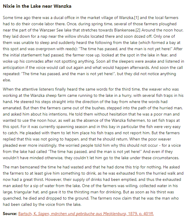 German folk tale "Nixie in the Lake near Wanzka". Drop me a line if you want a machine-readable transcript!