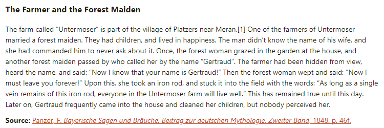 German folk tale "The Farmer and the Forest Maiden". Drop me a line if you want a machine-readable transcript!