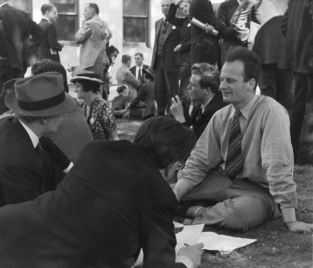 Hans Albrecht Bethe (1906-2005) being interviewed by journalists. 

Bethe, German-American physicist, won the Nobel Prize in physics for his work on the theory of stellar nucleosynthesis 

Acc. 90-105 - Science Service, Records, 1920s-1970s, Smithsonian Institution Archives