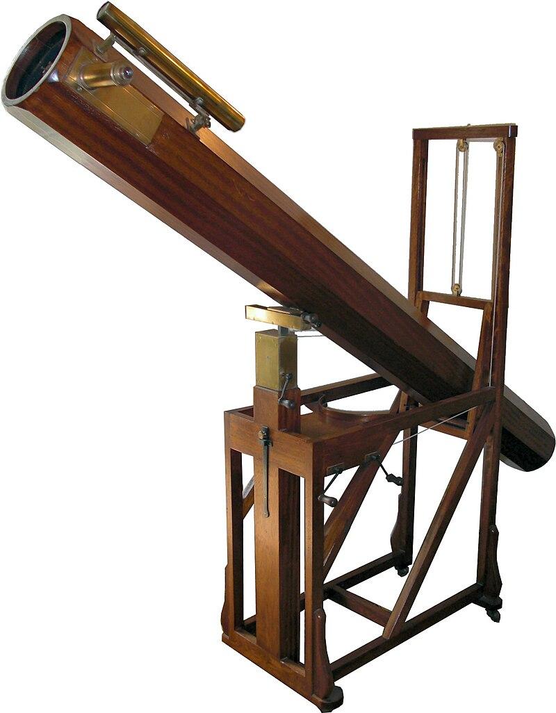 Model of Telescope with which William Herschel discovered Uranus. In the Herschel Museum of Astronomy in Bath. 

The secret of Herschel's success as an observer was the power and magnification of his telescopes. 

This seven foot long, six inch diameter, ƒ14 reflector was particularly favoured. Its main mirror at the bottom of the tube and the secondary mirror near the top in front of the ocular were made of speculum metal. 

It was with a seven foot telescope that Herschel made the discovery of the planet Uranus in 1781.