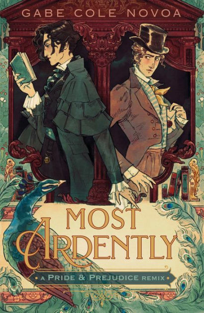 Cover art for Most Ardently. Two young men stand back to back, one reading and one pulling a letter out of their jacket. The reading one appears to be reaching for the other, who is turned slightly to peek over his shoulder.