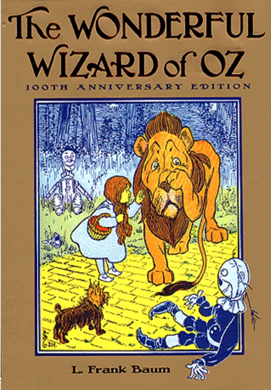 Illustrated book cover of "The Wonderful Wizard of Oz" by L. Frank Baum.