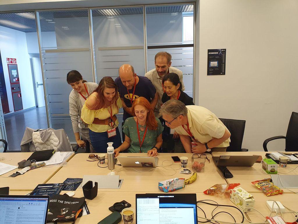 Performance Verification team looking at something in a VIS image. Credit: Mischa Schirmer