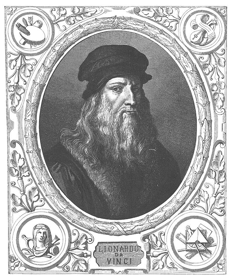 Leonardo da Vinci (1452-1519). Author (1452-1519)
Treatise on painting, by Leonardo da Vinci : published in Paris in 1651 by Raphael du Fresne : with a portrait of Leonardo da Vinci and explanatory drawings

This portrait is based on an engraving by Raphael Morghen (1758–1833), an Italian engraver known for his detailed and refined prints. Morghen's engraving itself was inspired by what was believed to be a self-portrait of Leonardo da Vinci. However, the accuracy of this attribution has been debated by art historians.

The original self-portrait attributed to Leonardo is a red chalk drawing on paper (circa 1512), housed in the Royal Library of Turin, Italy. It depicts an elderly man with long hair and a flowing beard, often considered to represent Leonardo in his later years. 